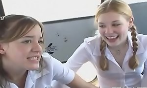 Teeny titted schoolgirl gives sloppy blowjob and rails learn of