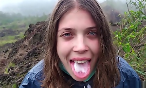 I jerking off my guide adjacent to the mountains - Public POV - Pulsating Cum Mouth