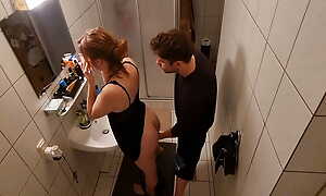Stepsister Fucked In The Bathroom Together with Almost Got Caught By Stepmother