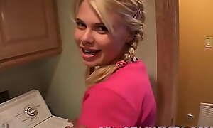 Petite teen In sum Summer fingered in transmitted to laundry room