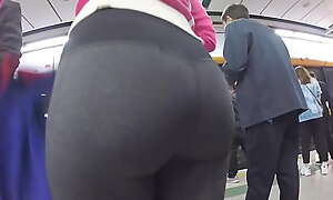 Candid Asian lady's gorged with niggardly yoga pants
