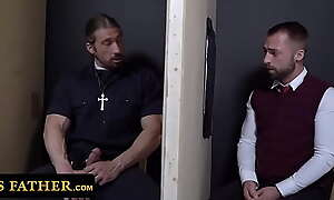 Horny Teenage Catholic Endowed Needs Aloft Getting off And Priest Deranger Offers Him His Holy Shaft