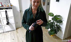 Skinny German Julia Booze butter up to POV Sex by the postman