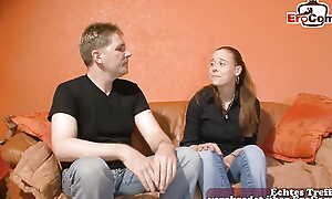 German girl aficionado of entry-way teen at real first age casting with stranger