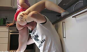 Horny stepmother rides stepsons outlook wide the kitchen just before his cur came home with groceries