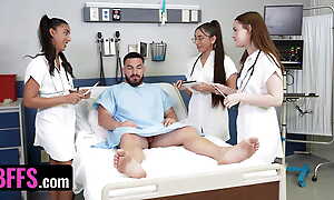Three Hot Doctors Adjacent to Turns Bouncing Helter-skelter Coupled with Down On Lucky Patient's Dick