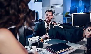 Titties of stunning brunettes charge from one casual in the office
